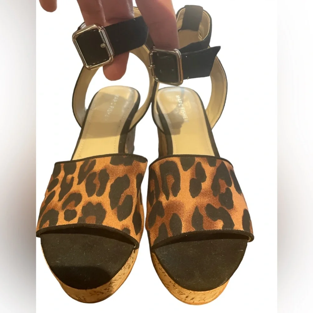 Marc Fisher Leather Wedge Sandal Rillia Leopard
